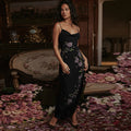 Damen elegantes Hochzeitskleid mit Blumenapplikationen und Fransen EB