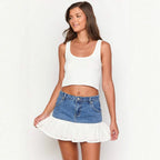 Damen Mini-Jeansrock mit voluminösem Rüschensaum und taillierter Passform EB