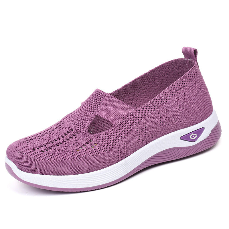 Damen Bequeme Slip-On Freizeitschuhe mit atmungsaktivem Strickoberteil EB