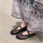 Damen Ballerina-Sandalen mit luftiger Netzstruktur und elastischem Riemen EB