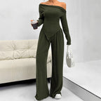Damen figurbetontes Jumpsuit mit asymmetrischem Ausschnitt und langen Ärmeln EB