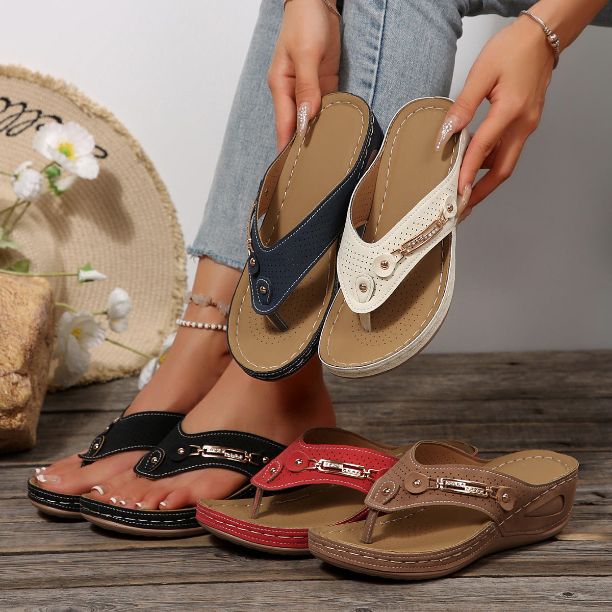 Damen Komfortable Wedge-Sandalen mit verstellbarem Riemen EB