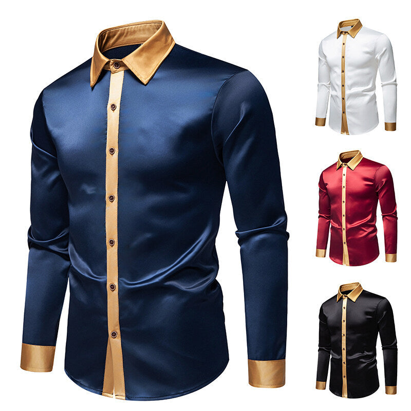Herren Elegantes Langarmhemd mit Satin-Details EB