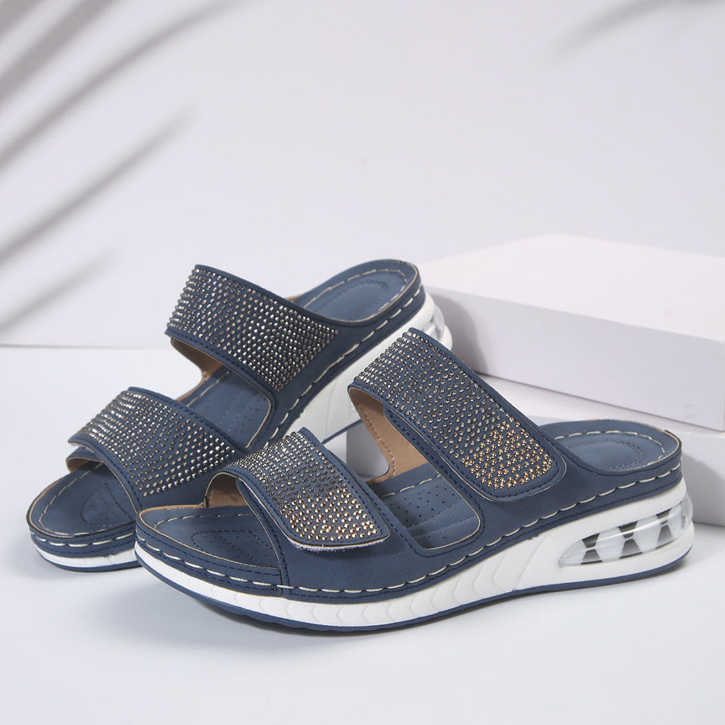 Damen bequeme Zehentrenner-Sandalen mit modischem Glitzer-Design und luftiger Sohle EB