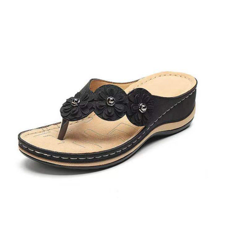 Damen Bequeme Riemensandalen mit floralen Applikationen EB