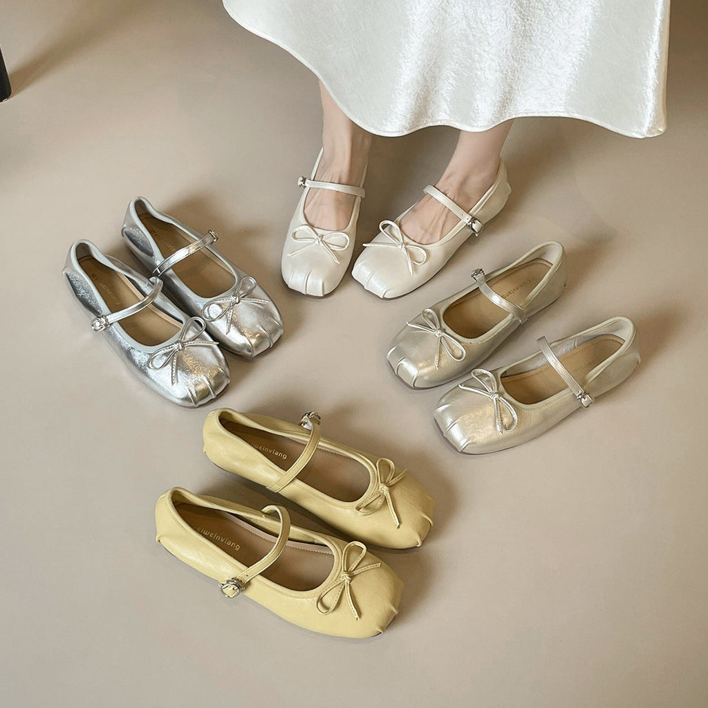 Damen Ballerinas mit modischem Schleifenakzent und elegantem Metallic-Finish EB