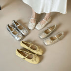 Damen Ballerinas mit modischem Schleifenakzent und elegantem Metallic-Finish EB