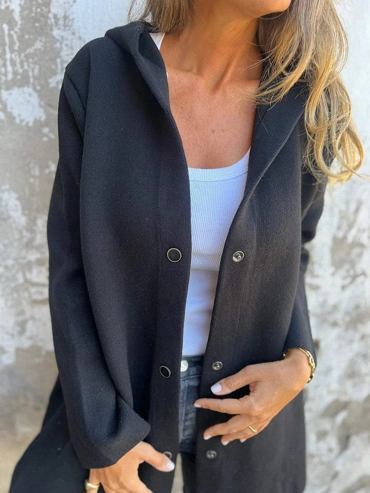 Damen nan Kapuzenmantel mit Druckknopfleiste und geradem Oversize-Schnitt EB
