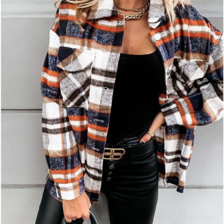 Damen Karierte Overshirt-Jacke aus weichem Flanell EB