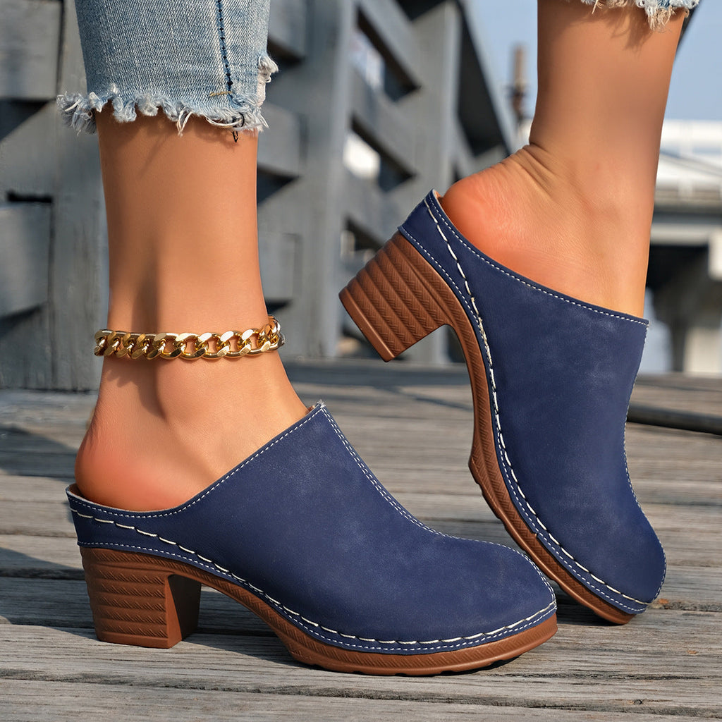 Damen bequeme Clogs aus hochwertigem Wildleder mit elegantem Blockabsatz EB