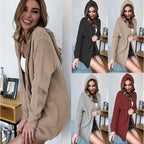 Damen Grobe Strickjacke mit Kapuze und tiefen Taschen EB