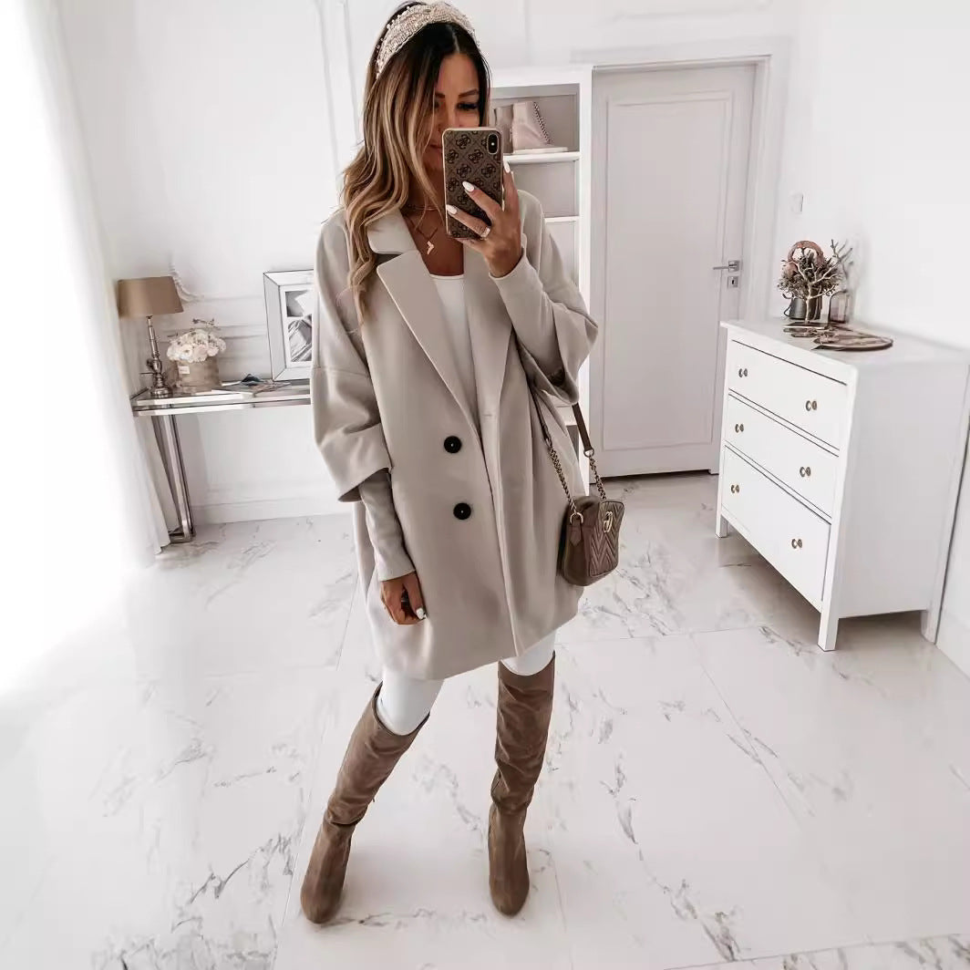 Damen lässiger Oversized-Mantel mit doppeltem Knopfverschluss EB
