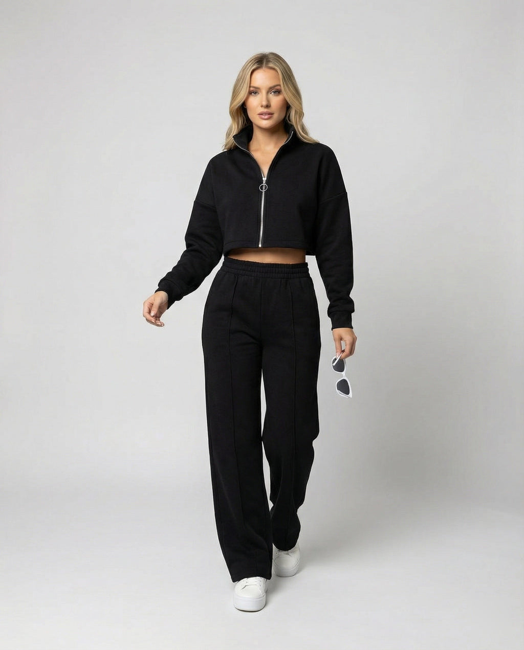 Damen Cropped Fleece-Jacke mit Reißverschluss EB
