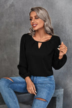 Damen Elegante Bluse mit leichtem V-Ausschnitt und Puffärmeln EB