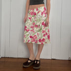 Damen eleganter Midirock mit floralen Motiven und schwingendem Schnitt EB