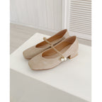 Damen Ballerinas mit Perlenschmuck und bequemem Blockabsatz EB