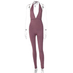 Damen eleganter Jersey-Einteiler mit tiefem Ausschnitt und Bindebändern EB