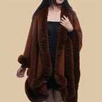 Damen Kunstfell-Cape mit voluminösem Kapuzenkragen und eleganter Felloptik EB