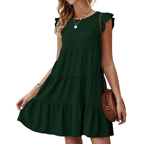 Damen Baumwollkleid mit Volant-Detail und lockerem Schnitt EB
