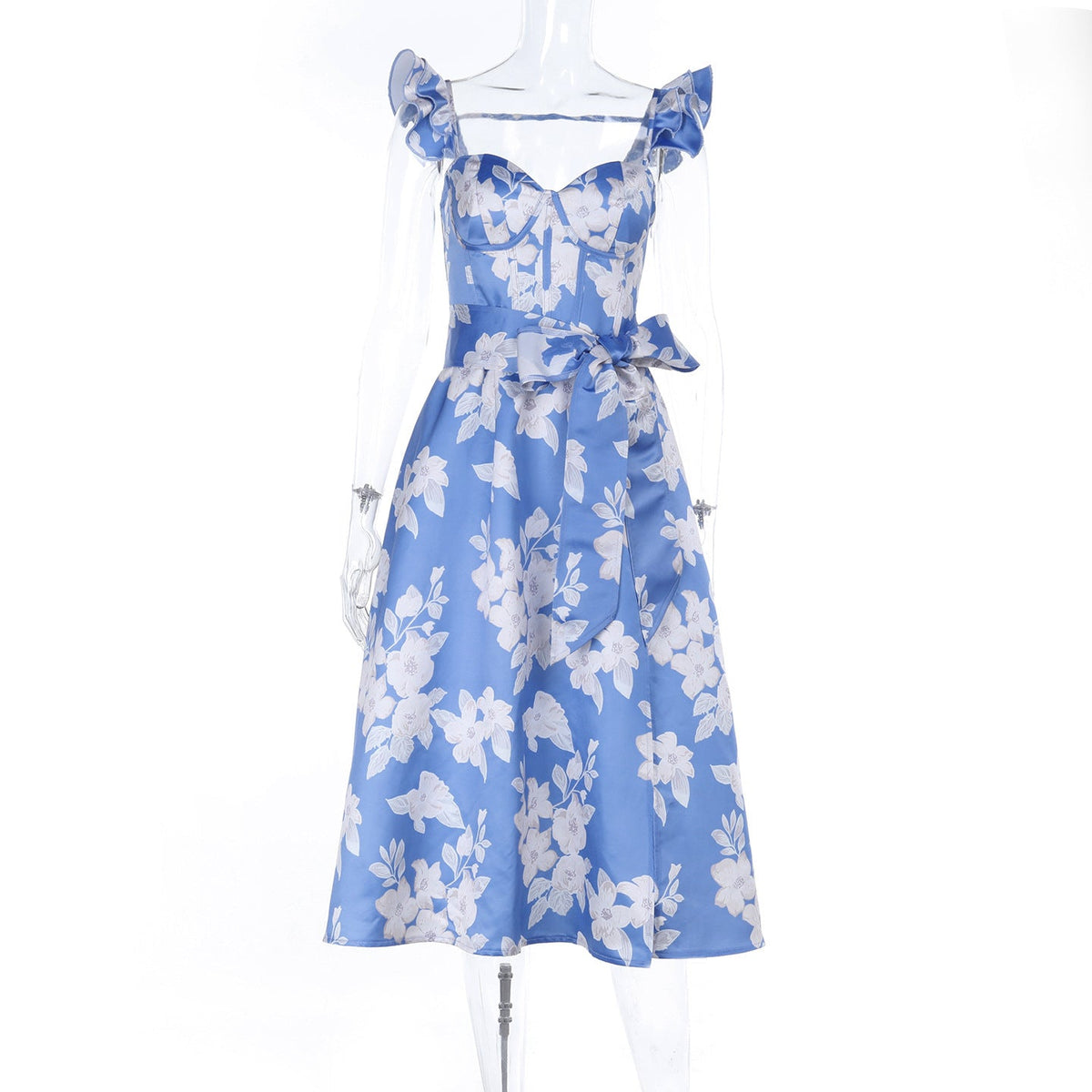 Damen Blumenkleid mit eleganten Rüschendetails und tailliertem Schnitt EB