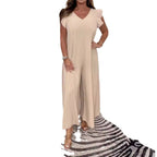 Damen legerer Jumpsuit mit fließendem Schnitt und V-Ausschnitt EB