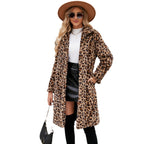 Damen Flauschiger Plüschmantel im Leoparden-Look EB