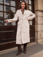 Damen Strickmantel mit Gürtel und praktischen Taschen EB