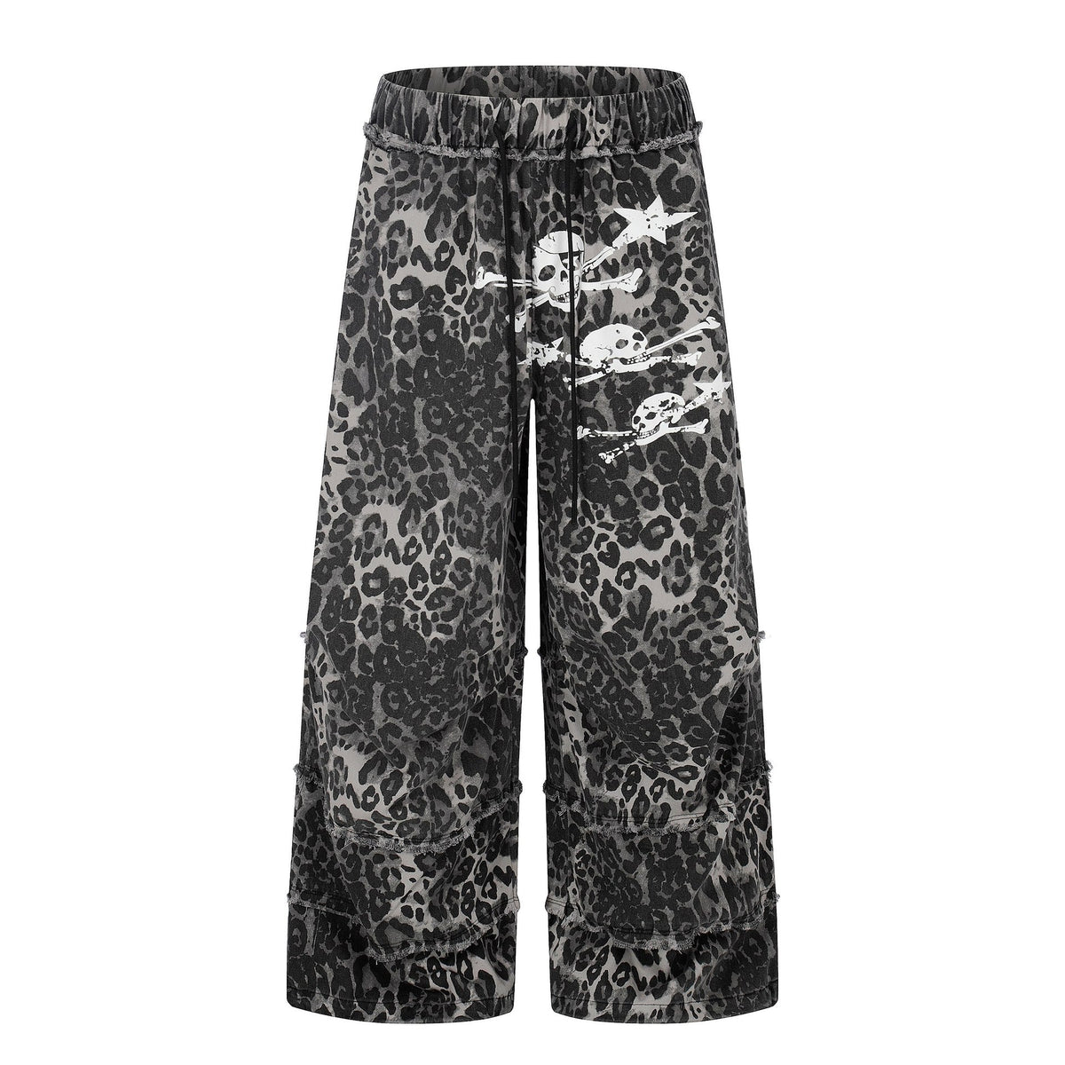 Weite Damen-Cargoshorts mit Fransen und Totenkopf-Print