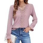 Damen elegante Bluse mit floralem Design und V-Ausschnitt EB