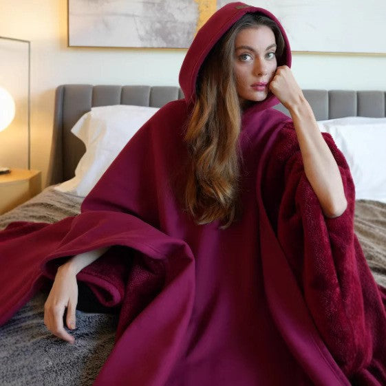 Damen kuscheliger Kapuzenponcho aus weichem Mikrofleece EB