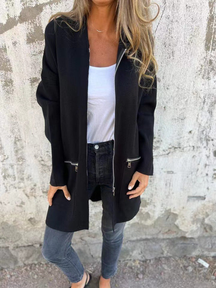 Damen lässiger Mantel mit Kapuze und asymmetrischem Schnitt EB
