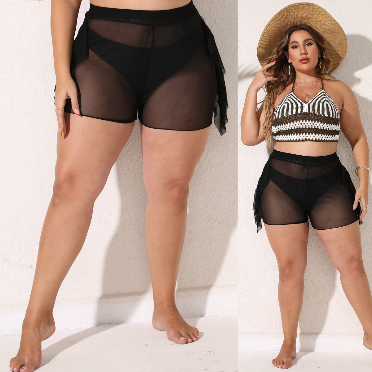 Leicht transparente Damen-Strandshorts mit fließendem Überwurf