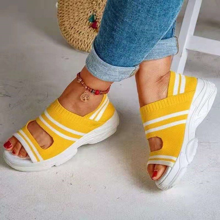 Damen atmungsaktive Freizeitschuhe mit offenen Zehen und elastischem Obermaterial EB