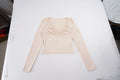 Damen nan tailliertes Langarmshirt mit tiefem V-Ausschnitt, Raffung und Schlüssel‑Cutout EB