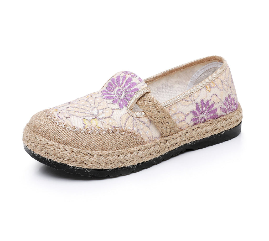 Damen bequeme Slip-On Freizeitschuhe mit floralem Dekor EB
