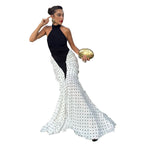 Damen elegantes langärmliges Kleid mit hochgeschlossenem Design und grafischem Punkte-Muster EB