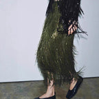 Damen Fransenrock aus schimmerndem Material mit eleganten Details EB
