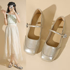 Damen elegante Flachschuhe mit funkelndem Riemchen und glänzendem Obermaterial EB