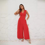 Damen Jumpsuit mit V-Ausschnitt und weitem Bein EB