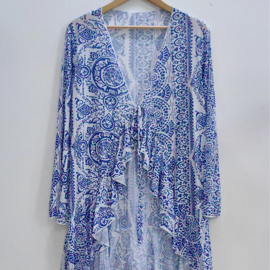 Damen luftiger Strand-Kimono mit floralem Muster EB