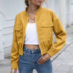 Damen Bomberjacke mit elastischem Bund und aufgesetzten Taschen EB