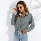 Damen nan geknotete Hahnentritt-Bluse mit Hemdkragen und durchgehender Knopfleiste EB