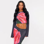Damen Crop-Top und Rock-Set mit floralem Design EB