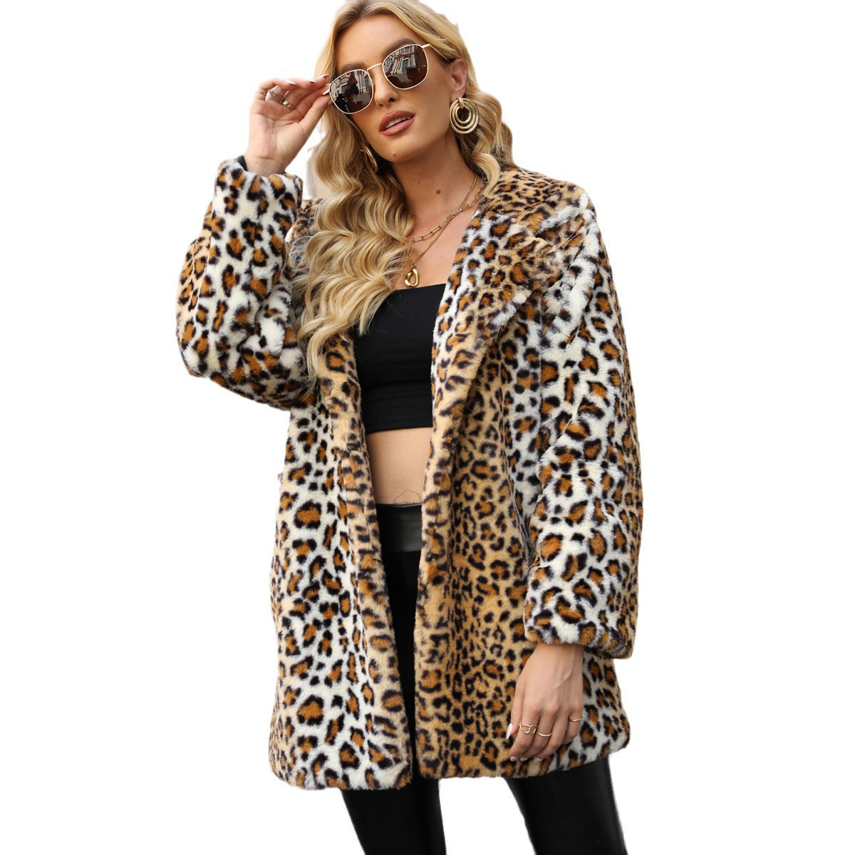 Damen Elegante Fleecejacke im Leopardenmotiv EB