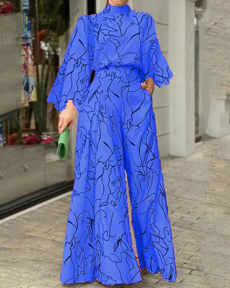 Eleganter Jumpsuit mit Stehkragen und Ballonärmeln