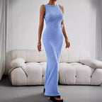 Damen elegantes Maxikleid mit innovativer Raffung und Taillengürtel EB