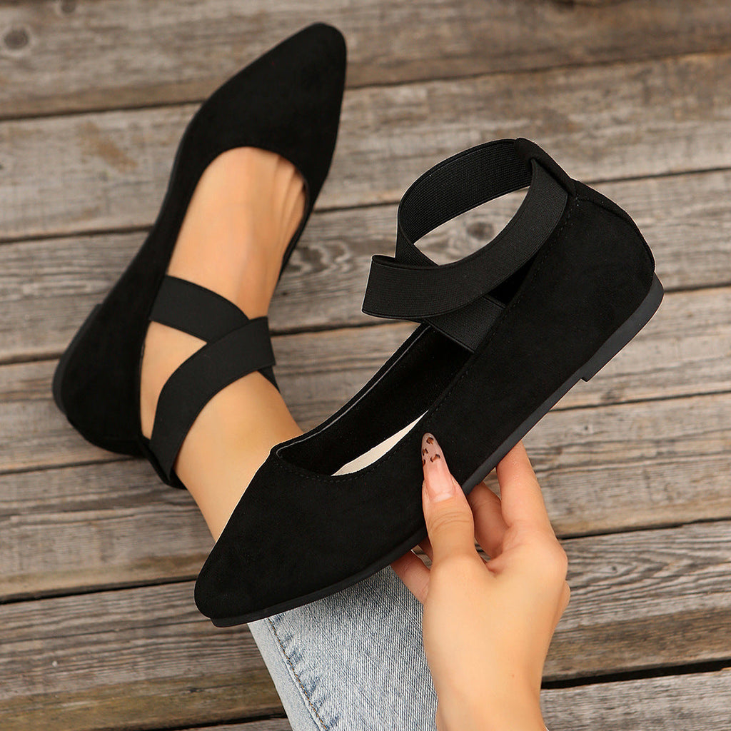 Damen elegante Ballerinas mit breitem elastischem Riemen EB