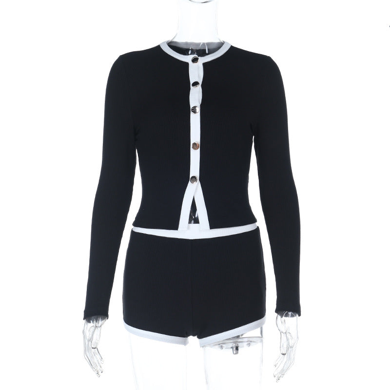 Damen-Strickset mit kurzem Cardigan und High-Waist-Shorts