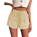 Damen lässige Shorts mit praktischen Taschen und komfortablem Kordelzug EB