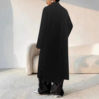 Damen Langmantel aus weichem Stoff mit eleganten Knopfdetails und Taschen EB